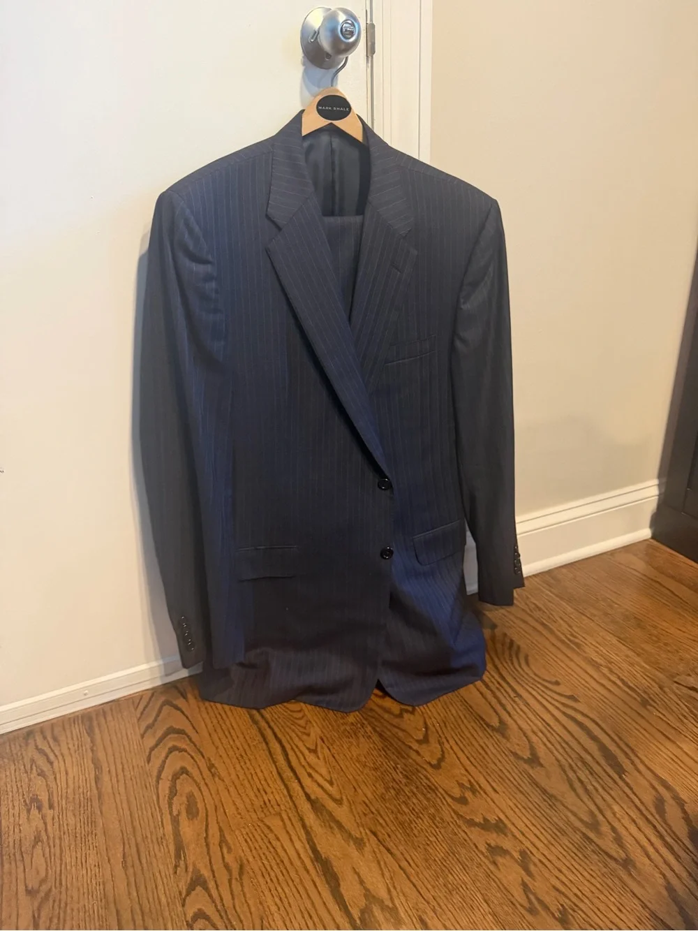 Hickey Freeman Grey Pinstripe with Blue Two-Button Suit Jacket & Pants